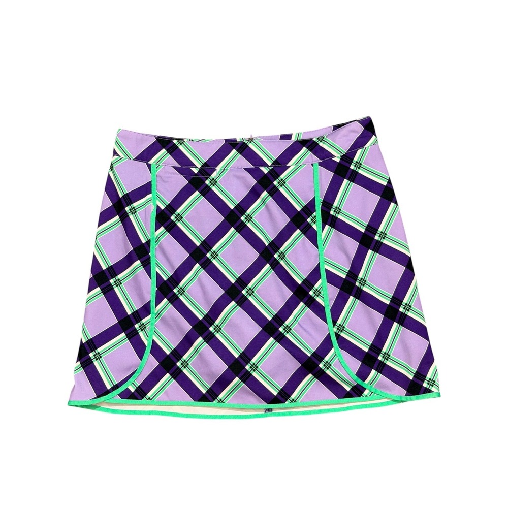 Lady Hagen Preppy Activewear Plaid Golf Skort Sporty Purple Green Women's Size 8
